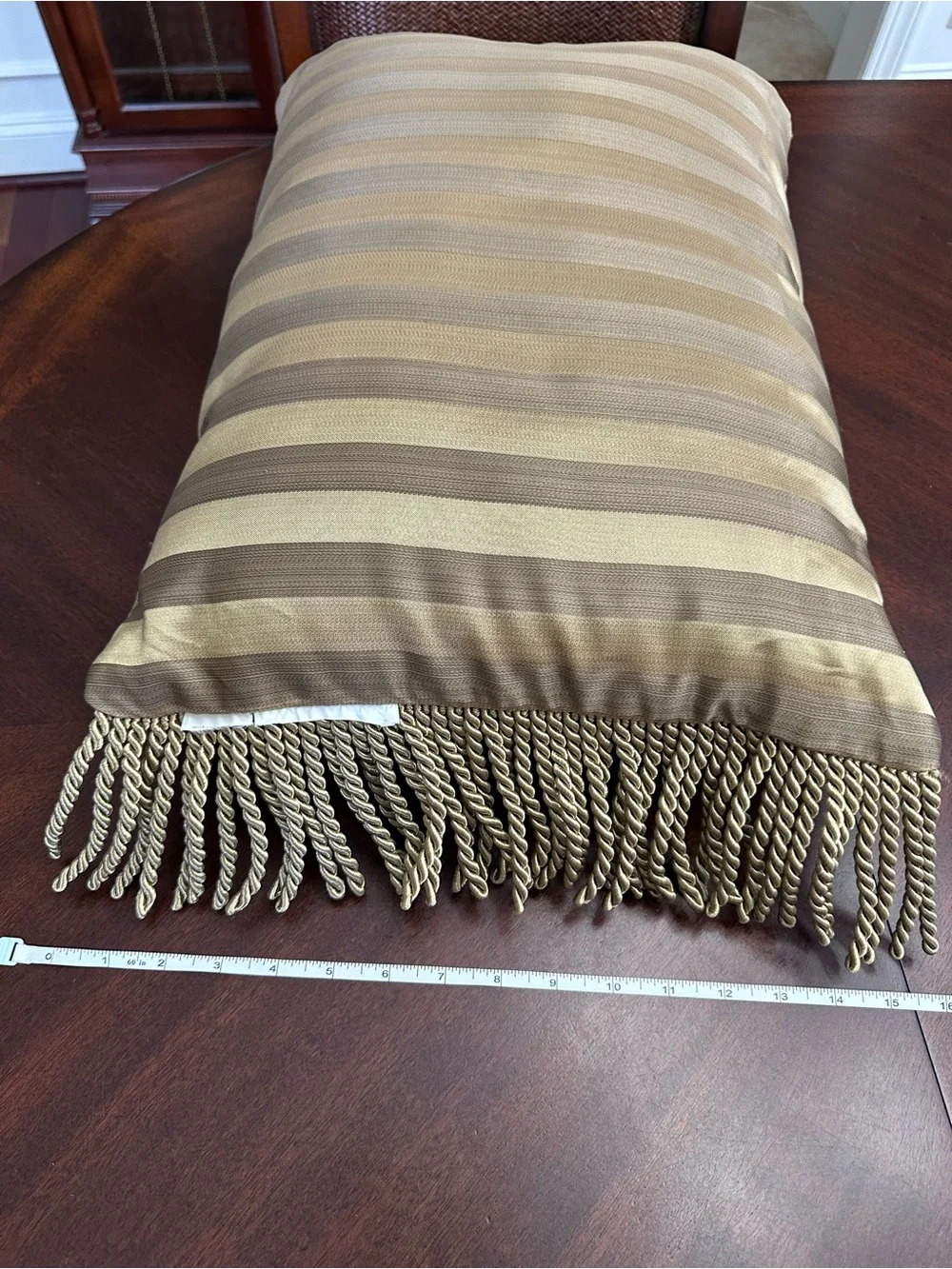 2 Vintage Style Gold Damask Ornate Regency Throw Pillows Fringe Tufted Square